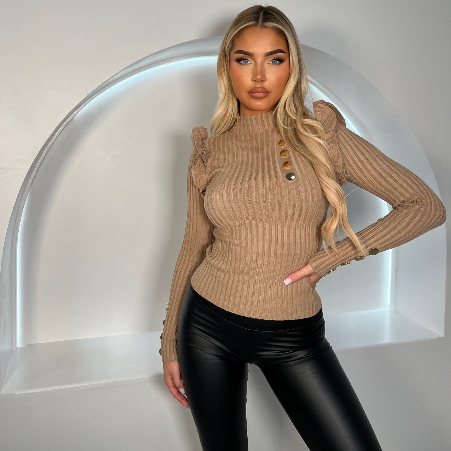 Gold Button Ribbed Top