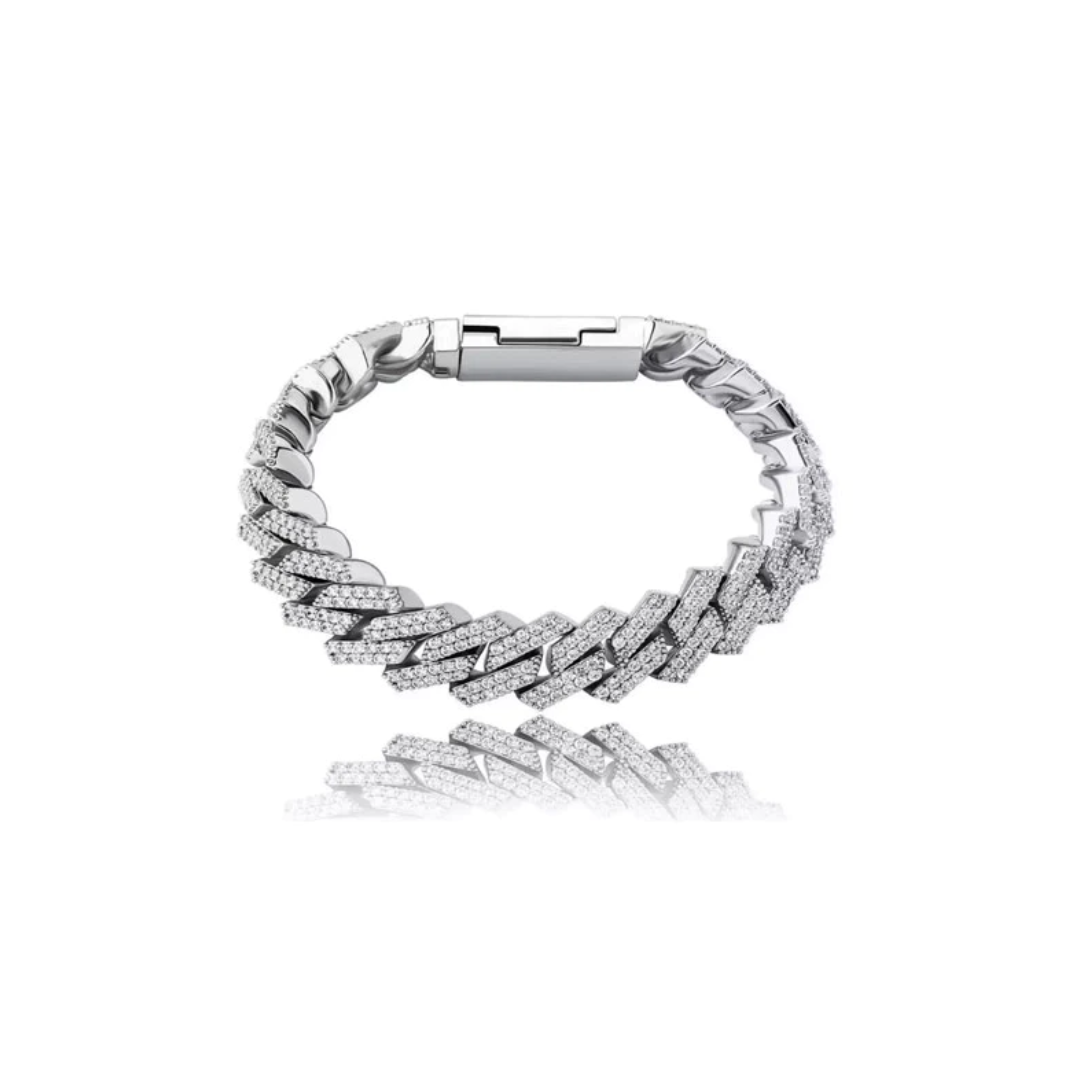 Luna Iced Zirconia Cuban Prong Bracelet 12MM Silver