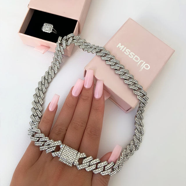 Luna Prong Cuban Diamond Chain Silver