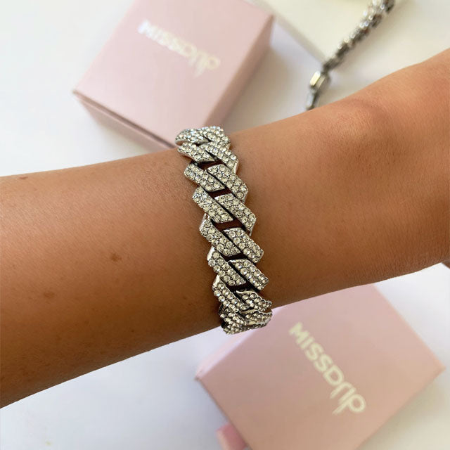 Luna Iced Zirconia Cuban Prong Bracelet 12MM Silver