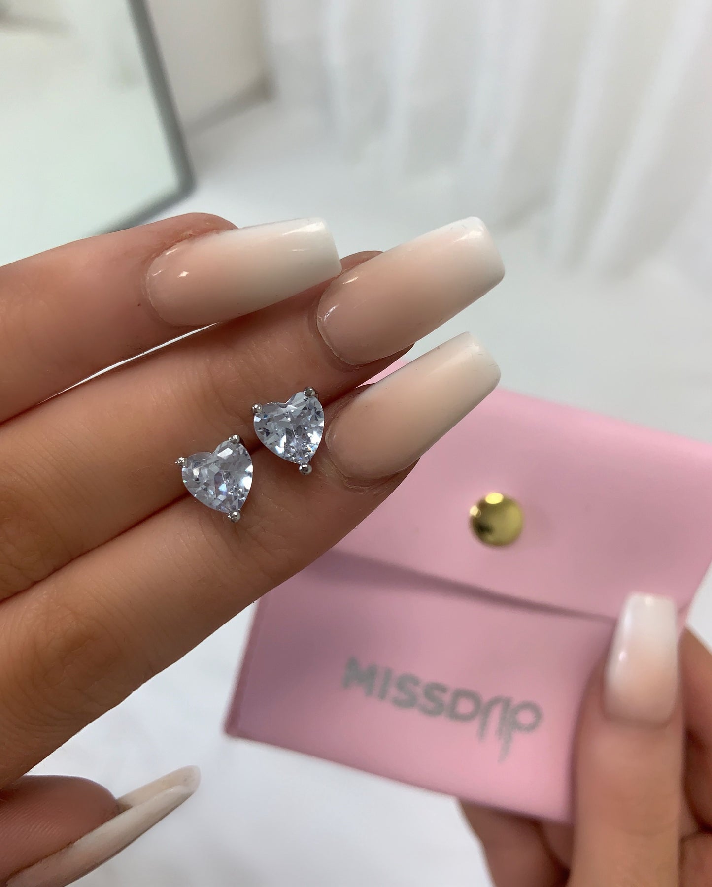 LOVE Silver Heart Shaped Stud Earrings