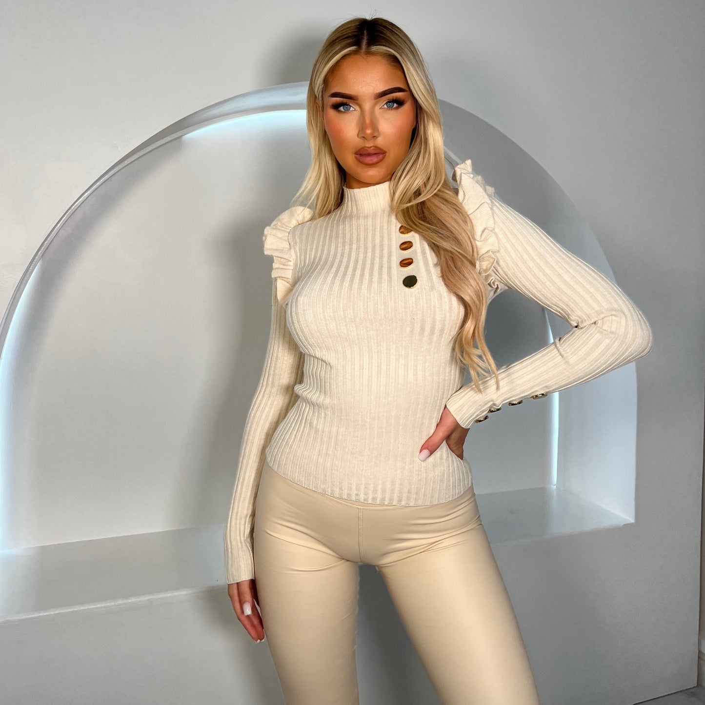Gold Button Ribbed Top
