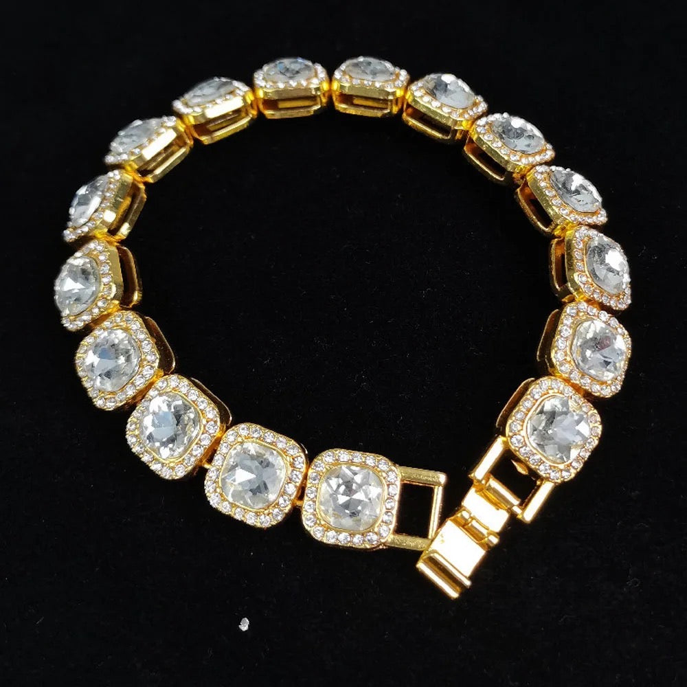 Ariel Gold Zirconia Square Rhinestone Bracelet 12MM