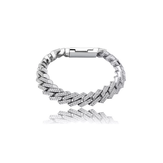 Luna Iced Zirconia Cuban Prong Bracelet 12MM Silver