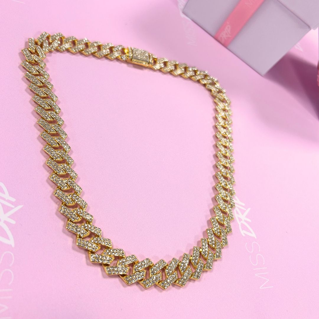Luna Prong Cuban Diamond Chain Gold