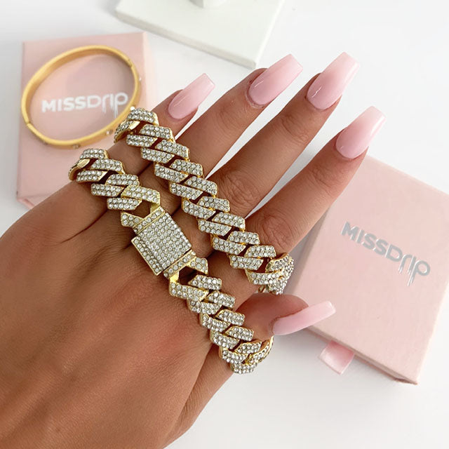 Luna Prong Cuban Diamond Chain Gold