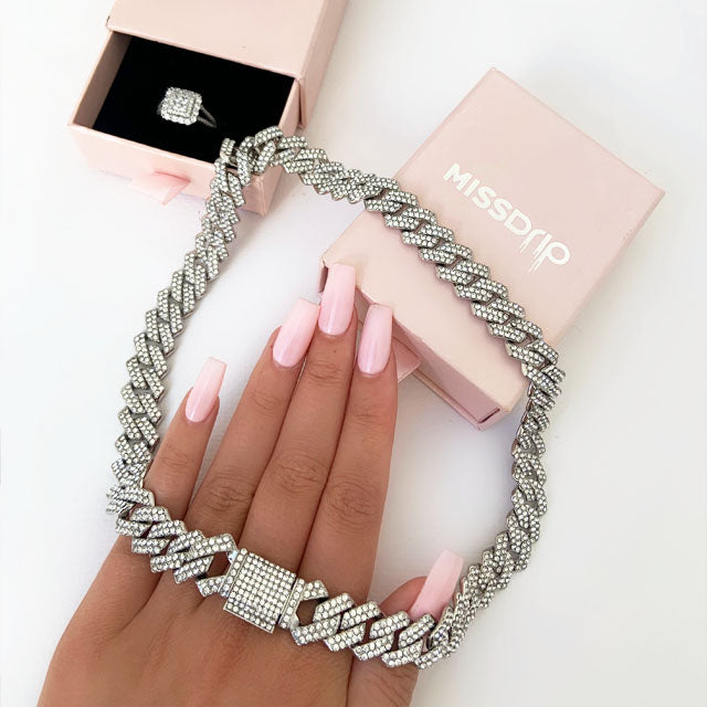 Luna Prong Cuban Diamond Chain Silver